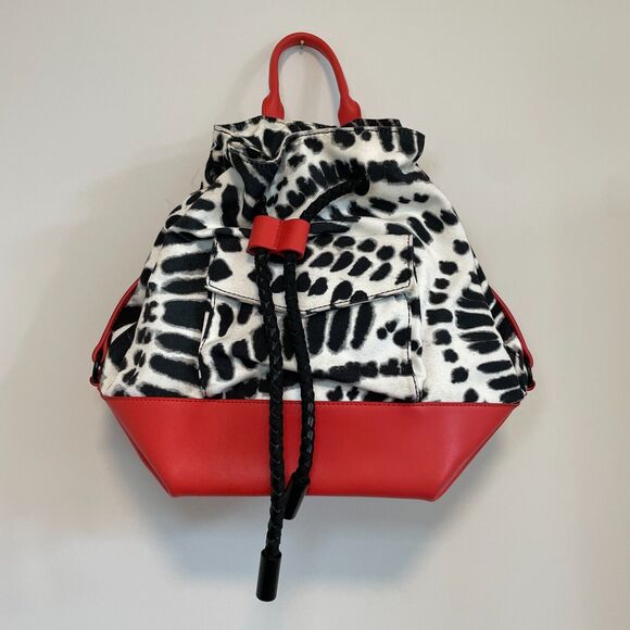 L.A.M.B by Gwen Stefani Gracie Handle Bucket Backpack Black White and Red - Picture 3 of 4